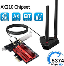 Load image into Gallery viewer, Fenvi AXE3000Pro WiFi 6E AX210 PCI-E WiFi Card Tri-Band Wireless Gigabit BT5.2 802.11ax 2.4Ghz 5Ghz 6Ghz MU-MIMO 160MHZ Desktop PC PCIe Network Adapter for Windows 10 with 1.2m SMA high gain Antenna
