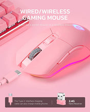 Load image into Gallery viewer, Wireless and Wired Dual-Mode Rechargeable Gaming Mouse with 7 Programmable Buttons, RGB and 7 Adjustable DPI Levels up to [10000DPI] [150IPS] [1000Hz Polling Rate] for PC and Notebook Gamer (Pink)
