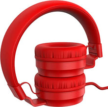 Load image into Gallery viewer, PuroBasic Volume Limiting Wired Headphones for Kids, Boys, Girls 2+ Foldable &amp; Adjustable Headband w/Microphone, Compatible with iPad, iPhone, Android, PC &amp; Mac – by Puro Sound Labs, Red
