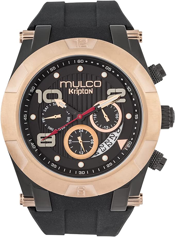 Mulco Kripton Viper Quartz Multifunction Movement Men's Watch | Premium Analog Display with Rose Gold Accents | Silicone Watch Band | Water Resistant Stainless Steel Watch