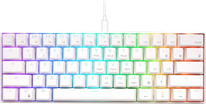 RK ROYAL KLUDGE RK61 Wired 60% Mechanical Gaming Keyboard RGB Backlit Ultra-Compact Hot-Swappable Brown Switch White