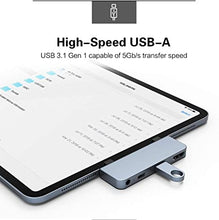 Load image into Gallery viewer, HyperDrive USB C Hub Adapter for iPad Pro 2020 2019 2018 11”/ 12.9&quot;, USBC Smartphone/Tablet, 4-in-1 USB-C Hub Dongle with 4K HDMI, C-USB PD Charging, USB 3.0, 3.5mm Headphone Audio Jack -Gray
