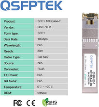 Load image into Gallery viewer, QSFPTEK 10GBASE-T SFP+ RJ45 Transceiver, SFP to rj45 Copper Module, Mini-GBIC Optical Transceiver Compatible with Cisco SFP-10G-T-S, Ubiquiti UF-RJ45-10G, Netgear, Mikrotik, Supermicro up to 30m
