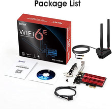 Load image into Gallery viewer, Fenvi AXE3000Pro WiFi 6E AX210 PCI-E WiFi Card Tri-Band Wireless Gigabit BT5.2 802.11ax 2.4Ghz 5Ghz 6Ghz MU-MIMO 160MHZ Desktop PC PCIe Network Adapter for Windows 10 with 1.2m SMA high gain Antenna
