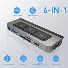 Load image into Gallery viewer, HyperDrive USB C Hub with iPad Media Player Shortcut Buttons, includes HDMI 4K60Hz, USB-C 5Gbps, USB-A 5Gbps, MicroSD/SD Card Reader, 3.5mm Headphone Jack , Endless Entertainment for iPad Pro Air Mini
