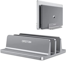 Load image into Gallery viewer, [Updated Dock Version] Vertical Laptop Stand, OMOTON Double Desktop Stand Holder with Adjustable Dock (Up to 17.3 inch), Fits All MacBook/Surface/Samsung/HP/Dell/Chrome Book (Grey)

