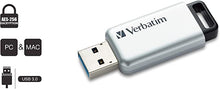 Load image into Gallery viewer, Verbatim 32GB Store&#39;n&#39; Go Secure Pro USB 3.0 Flash Drive with AES 256 Hardware Encryption - Silver

