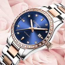 Load image into Gallery viewer, Women's Diamond Automatic Mechanical Rose Gold Stainless Steel Sapphire Waterproof Lady's Elegant Blue Watch
