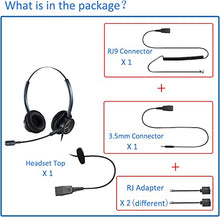 Load image into Gallery viewer, Office Headset with RJ9 &amp; 3.5mm Connectors for Landline Deskphone and Smartphone PC Laptops, Call Center Telephone Headset with Noise Canceling Microphone for Yealink Grandstream Snom
