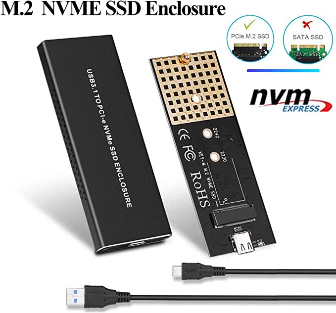 ELECTOP M.2 NVME Enclosure, USB 3.1 to Type C Adapter PCIe 10Gbps Gen 2,Support Most PCIe NVMe M.2 M Key SSD of 2230/2242/ 2260/2280,Solid Mobile Hard Disk Box