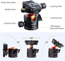 Load image into Gallery viewer, K&amp;F Concept Professional 28mm Metal Tripod Ball Head 360 Degree Rotating Panoramic with 1/4 inch Quick Release Plate Bubble Level for Tripod Monopod Slider Camera Camcorder up to 22 pounds
