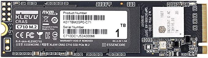 KLEVV CRAS C710 M.2 SSD NVMe PCle Gen3 x4 1TB 3D TLC NAND R/W Up to 2100MB/s & 1650MB/s Internal Solid State Drive (K01TBM2SP0-C71)