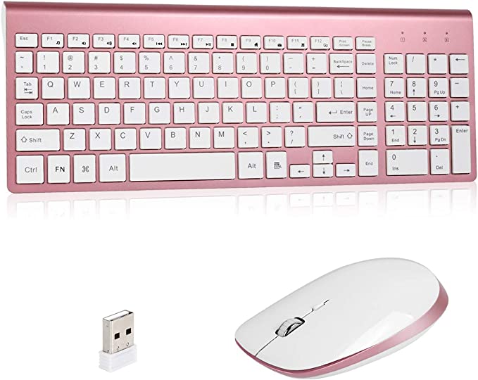 Wireless Keyboard and Mouse Combo, 2.4G USB Compatible with MAC PC Laptop Ultra-Thin Laptop Desktop, Available for Windows Android Mute (Rose Gold)