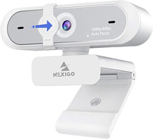 Load image into Gallery viewer, NexiGo N660P 1080P 60FPS Webcam with Software Control, Dual Microphone &amp; Cover, Autofocus, HD USB Computer Web Camera, for OBS/Zoom/Skype/FaceTime/Teams/Twitch, White
