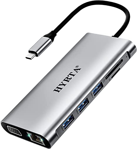 USB C Docking Station,HYRTA 12 in 1 Triple Display Laptop Docking Station,USB C Hub Compatible for M1 MacBook Pro/Dell/ASUS/Acer/hp/ Type-C Laptops( HDMI, VGA, PD3.0, USB 3.0/2.0, Ethernet, SD/TF)