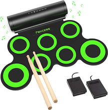 Load image into Gallery viewer, PAXCESS Electronic Drum Set, Roll Up Drum Practice Pad Midi Drum Kit with Built-in Speaker Drum Pedals Drum Sticks 10 Hours Playtime, Great Holiday Birthday Gift for Kids
