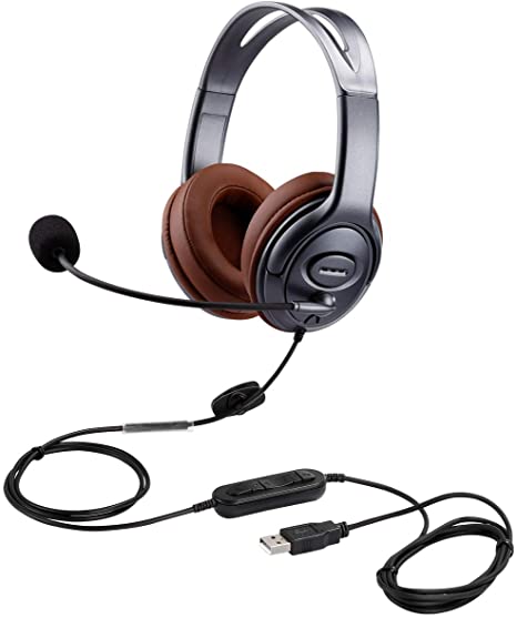 USB Headset with Microphone Noise Cancelling and Volume Controls, Computer PC Headphone with Voice Recognition Mic for Dragon Teams Zoom Skype Softphones Conference Calls Online Course Gaming and More