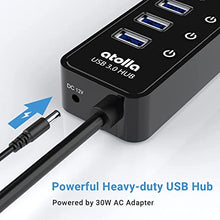 Load image into Gallery viewer, Powered USB 3.0 Hub, atolla 10 Ports USB Data Hub Splitter with Individual ON/Off Switches and 12V/2.5A Power Adapter USB Extension for Mouse, Keyboard, Hard Drive or More USB Devices
