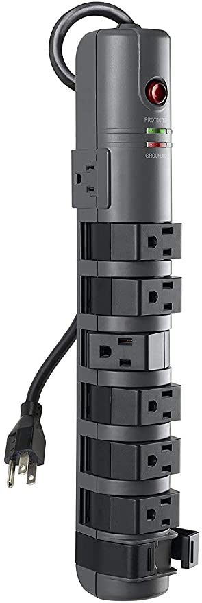 Belkin Power Strip Surge Protector with 8 Rotating AC Outlets - 6 ft Long Flat Pivot Plug - Heavy Duty Extension Cord for Home, Office, Travel, Computer Desktop & Phone Charging Brick (2,160 Joules)