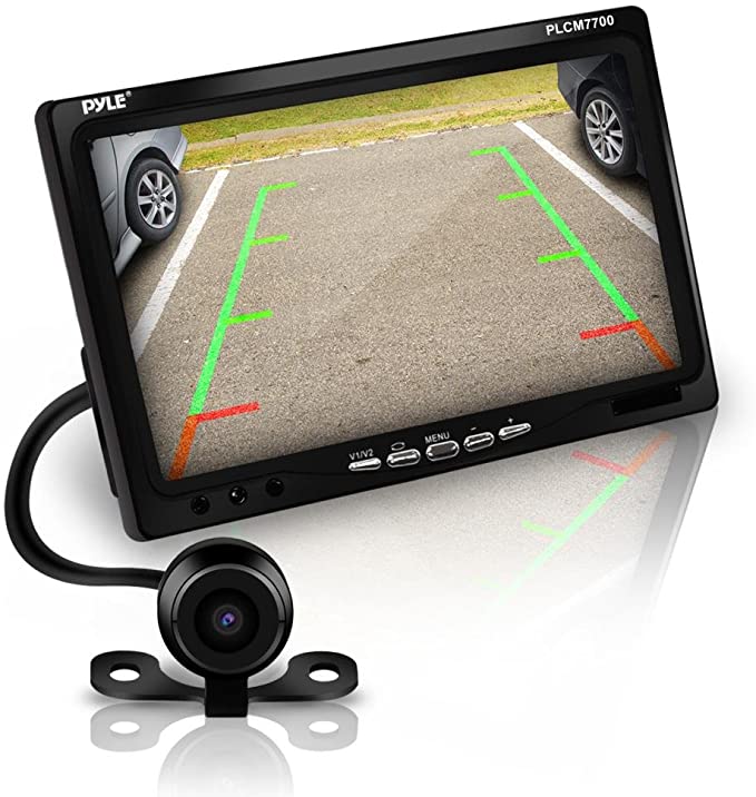 Pyle Backup Rear View Car Camera Screen Monitor System - Parking & Reverse Safety Distance Scale Lines, Waterproof, Night Vision, 170? View Angle, 7