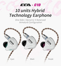Load image into Gallery viewer, CCA C10 Five Drivers Hybrid in Ear Monitors in Each Side?HiFi 4BA 1DD High Resolution Earphones/Earbuds with 3.5mm Gold Plated Plug Detachable Cable 2pin 0.75mm Wired Earbuds (No Mic, C10 Cyan)
