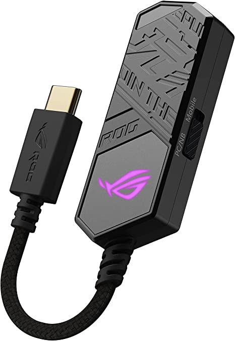 ASUS ROG Clavis USB-C Gaming DAC (ESS 9281 Quad DAC Amplifier, AI Noise-Canceling Mic, MQA Rendering, Aura Sync RGB, Compatible with PC, Mobile, Playstation 5, and Switch)