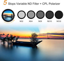 Load image into Gallery viewer, K&amp;F Concept 58mm Variable Fader ND2-ND32 ND Filter and CPL Circular Polarizing Filter 2 in 1 for Camera Lens No X Spot Weather Sealed
