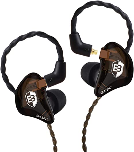 in Ear Monitor Headphones for Musicians, BASN Bsinger 2nd Generation Sound Isolating Earphones with Dual Dynamic Drivers Detachable MMCX Cable (Brown)