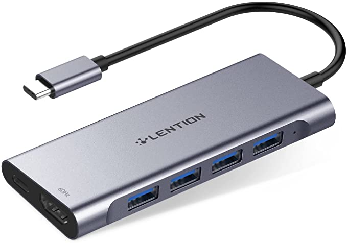 LENTION USB C Hub with 4K HDMI Output (4K@60Hz), 4 USB 3.0, Type C Charging Dongle Compatible 2021-2016 MacBook Pro, New Mac Air, Other Type C Devices, Stable Driver Adapter (CB-C35sH, Space Gray)