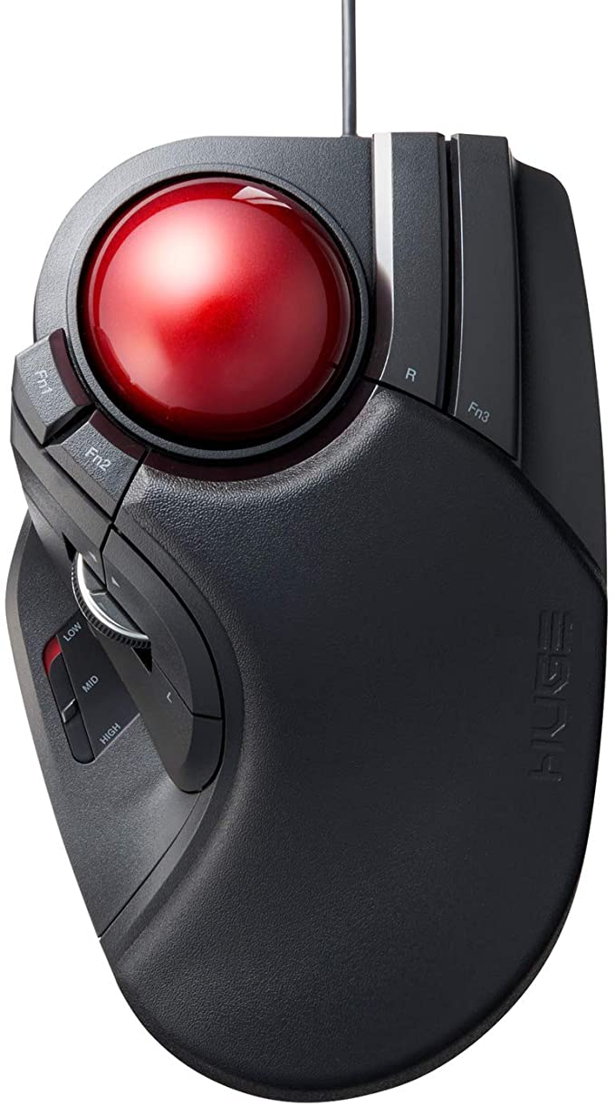 ELECOM Wired Finger-operated Large size Trackball Mouse 8-Button Function with Smooth Tracking, Precision Optical Gaming Sensor Palm Rest Attached(M-HT1URBK)