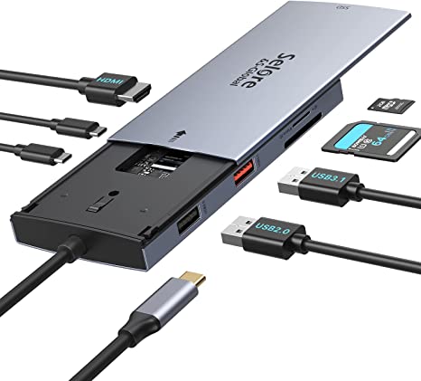 USB C Dock SSD Enclosure,USB C Docking Station 10 Gbps USB 3.1 Gen 2,USB C Thunderbolt 3 M.2 NVME SATA SSD-4K HDMI,USB2.0,100W PD,SD/TF Card Readers Compatible for Dell XPS13,Lenovo Yoga