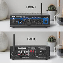 Load image into Gallery viewer, Home Audio Power Amplifier System - 2X120W Mini Dual Channel Mixer Sound Stereo Receiver Box w/ RCA, AUX, Mic Input - For Amplified Speakers, PA, CD Player, Theater, Studio Use - Pyle PTA4 Black
