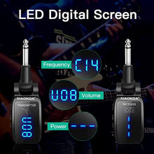 Load image into Gallery viewer, Wireless Guitar System,XIAOKOA UHF Wireless Guitar Transmitter Receiver 164Feet Range with HD LED Screen for Electric Guitar Bass Musical Instruments ?Black?
