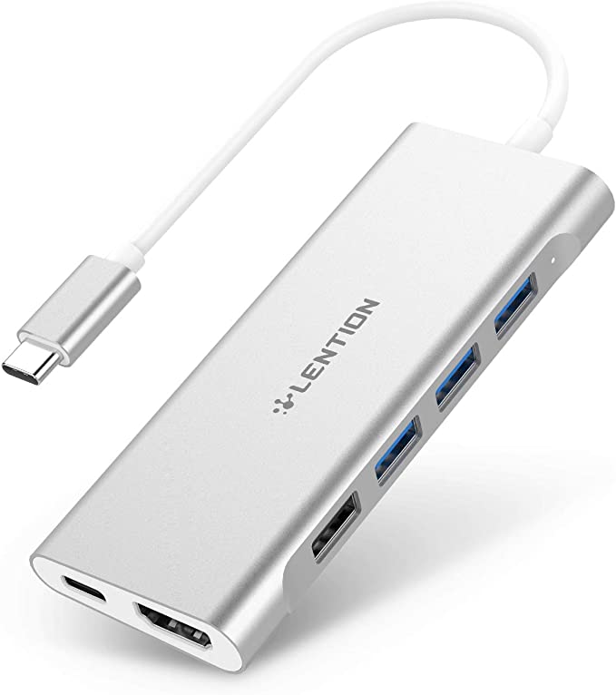 LENTION USB C Multi-Port Hub with 4K HDMI, 4 USB-A, SD 3.0 Card Reader, Type C Charging Adapter Compatible 2020-2016 MacBook Pro 13/15/16, New Mac Air/Surface, Chromebook, More (CB-C36, Silver)