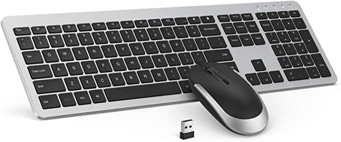 Wireless Keyboard and Mouse Combo - seenda Full Size Slim Thin Wireless Keyboard Mouse with On/Off Switch on Both Keyboard and Mouse - (Black and Silver)