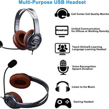 Load image into Gallery viewer, Emaiker Noise Cancelling USB Headphones with Microphone in-Line Controls for Drago Dictation, Over Ear PC Headphones for School Student On-Line Course Office Skype Call Zoom Microsoft Meeting
