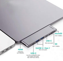 Load image into Gallery viewer, USB C Hub MacBook Pro HDMI, HomeSpot Aluminum USB Hub for 2018/2019 MacBook Air 2016/2017/2018/2019 MacBook Pro 13&quot; &amp; 15&quot; 4K HDMI, USB 3.1, USB-C Data 50Gbs, SD Micro Card Readers
