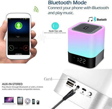 Load image into Gallery viewer, Aisuo Night Light-5 in 1 Bedside Lamp with Bluetooth Speaker,12/24H Digital Calendar Alarm Clock,Touch Control &amp; 4000mAh Battery,Support TF and SD Card,Music Player,Room Decor .
