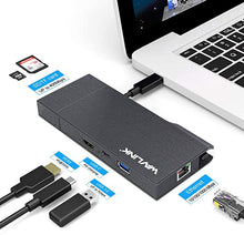 Load image into Gallery viewer, USB C HUB, Wavlink USB-C to HDMI 4K@30Hz Adapter with Gigabit Ethernet, USB 3.0 Port, SD Card Reader, 100W PD Charging for MacBook Pro 2016+/MacBook Air 2018+, Surface Book 2, Dell XPS 13/15 etc
