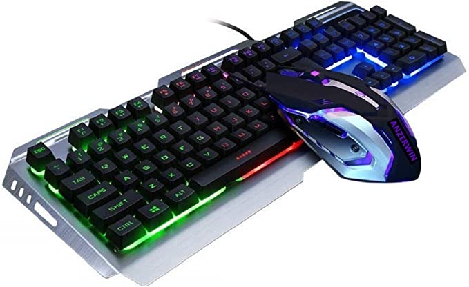 Gamer Keyboard and Mouse Combo Color Changing Keyboard,RGB Backlit Keyboard Mouse,Lighted Gaming Keyboad,USB Gaming Mouse Keyboard Set,Rainbow LED Keyboard Mouse,Durable Metal,for Prime Games