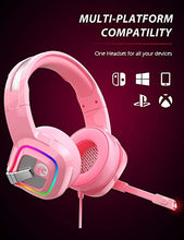 Load image into Gallery viewer, ZIUMIER Z66 Pink Gaming Headset for PS4, PS5, Xbox One, PC, Wired Over-Ear Headphone with Noise Isolation Microphone, LED RGB Light,Surround Sound
