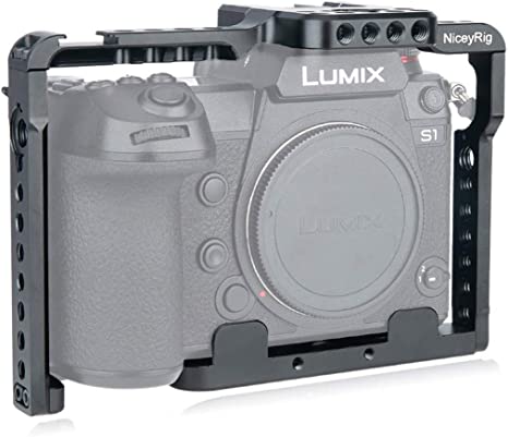 NICEYRIG Camera Cage for Panasonic Lumix S1 S1r, with Quick Release NATO Rails & 1/4 3/8 Locating Holes- 316