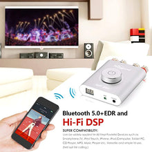 Load image into Gallery viewer, Nobsound NS-20G 200W Mini Bluetooth 5.0 Power Amplifier 2.0 Channel Wireless Receiver Hi-Fi DSP Stereo Headphone Audio Amp LED Display (Silver)
