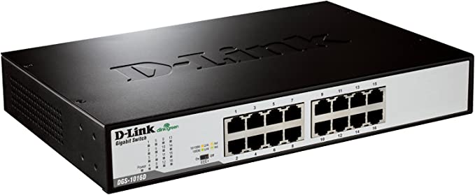 D-Link Ethernet Switch, 16 Port Gigabit Unmanaged Fanless Network Hub Desktop or Rack Mountable (DGS-1016D)