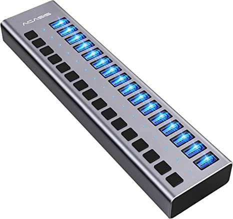 ACASIS Powered USB Hub 16 Ports USB 3.0 Data Hub with Individual On/Off Switches and 12V7.5A 90W Power Adapter USB Hub 3.0 Splitter for Laptop, PC, Computer, Mobile HDD, Flash Drive and More