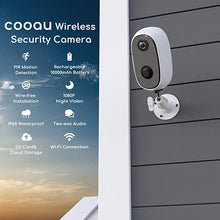 Load image into Gallery viewer, Security Camera Outdoor, COOAU Wireless Rechargeable Battery Powered Home Cameras, 1080P WiFi Indoor Surveillance Camera with Night Vision, 2-Way Audio, IP65 Waterproof, Encrypted SD/Cloud Storage
