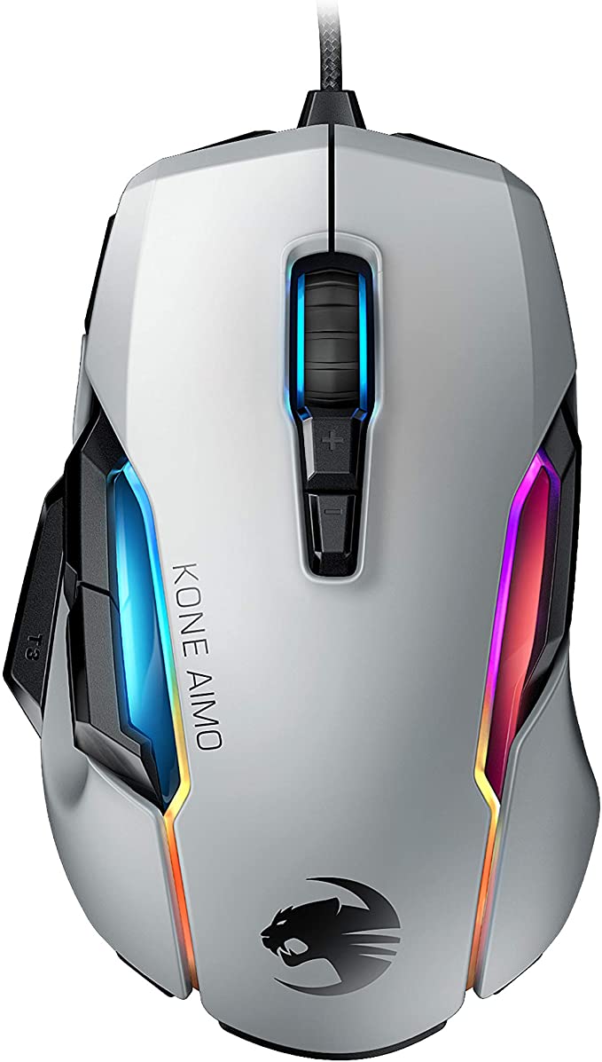 ROCCAT Kone AIMO PC Gaming Mouse, Ergonomic Performance Wired Computer Mouse, RGB Lighting, LED Illumination, High Precision, 100 to 16.000 DPI Optical Owl-Eye Sensor, 23 Programmable Keys, White