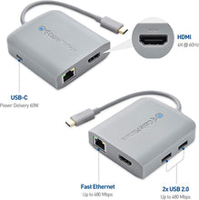 Load image into Gallery viewer, Cable Matters USB C Hub Multiport Adapter with 4K HDMI, 2X USB 2.0, 480Mbps Ethernet, and 60W PD (Certified Works with Chromebook)
