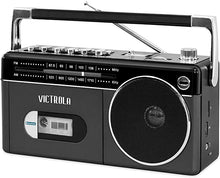 Load image into Gallery viewer, Victrola Mini Bluetooth Boombox with Cassette Player, Recorder and Am/FM Radio, Grey
