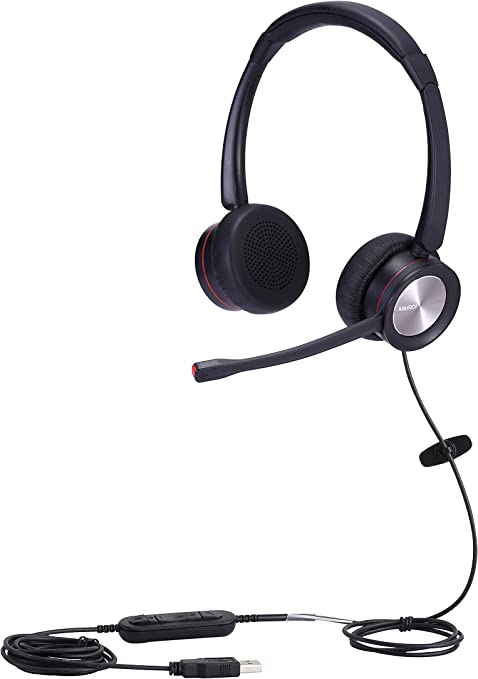 USB Headset with Noise Cancelling Microphone, Binaural Computer Headphone for Call Center Office Business PC Softphone Calls Microsoft Teams Skype Chat, Clear Voice for Voice Recognition, Comfort